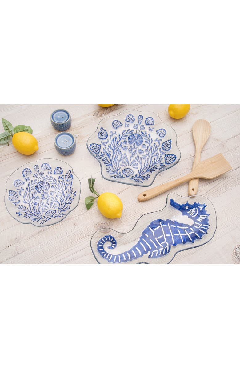 Gallerie II Seahorse Slump Glass Coastal Novelty Decorative Shaped Dish Plate 7.05" x 15", Alternate, color, Blue