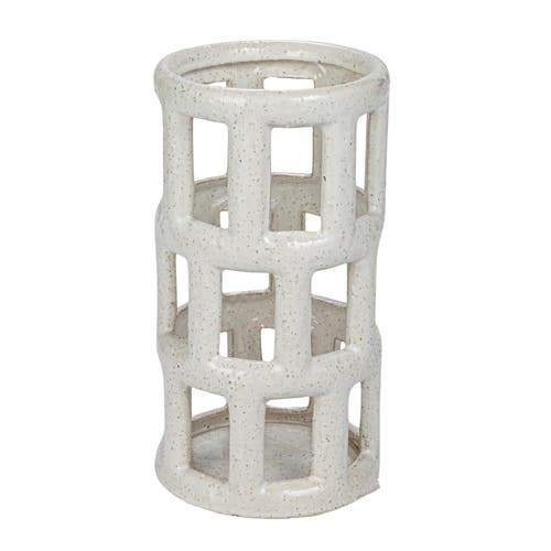 Storied Home Decorative Stoneware Lantern Candle Holder With Cut-outs In Gray