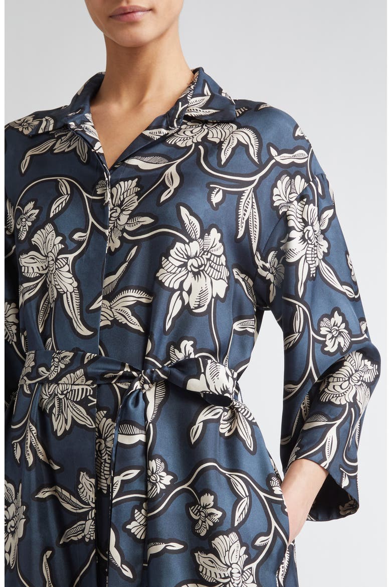 Peonia Print Silk Twill Shirtdress, Alternate, color, MIDNIGHT BLUE