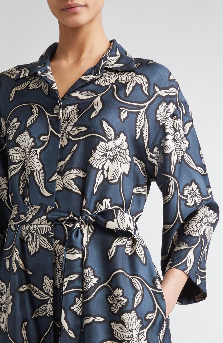 Max Mara Peonia Print Silk Twill Shirtdress, Alternate, color, Midnight Blue