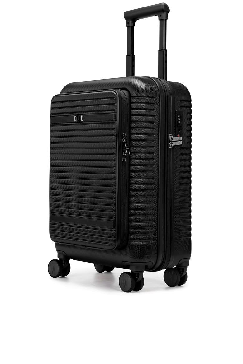 Escape Expandable Carry On Suitcase with Front Laptop Pocket, Main, color, Black