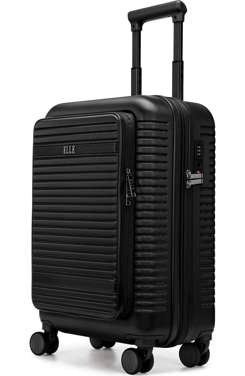 ELLE Escape Expandable Carry On Suitcase with Front Laptop Pocket, Main, color, Black
