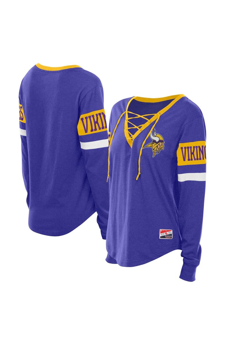 New Era Women's New Era Purple Minnesota Vikings Throwback Lace-Up Long-Sleeve T-Shirt, Main, color, Purple