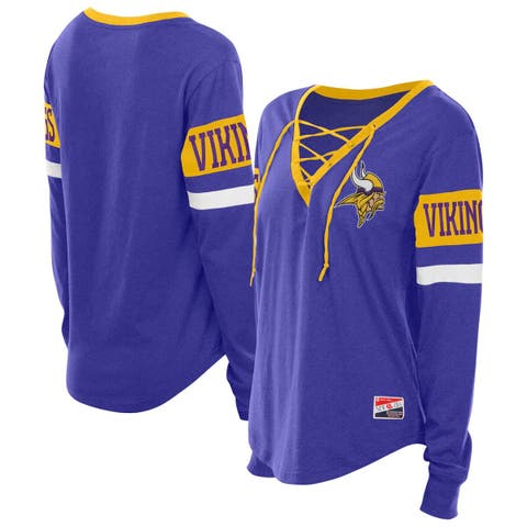 Women's New Era  Purple Minnesota Vikings Throwback Lace-Up Long-Sleeve T-Shirt