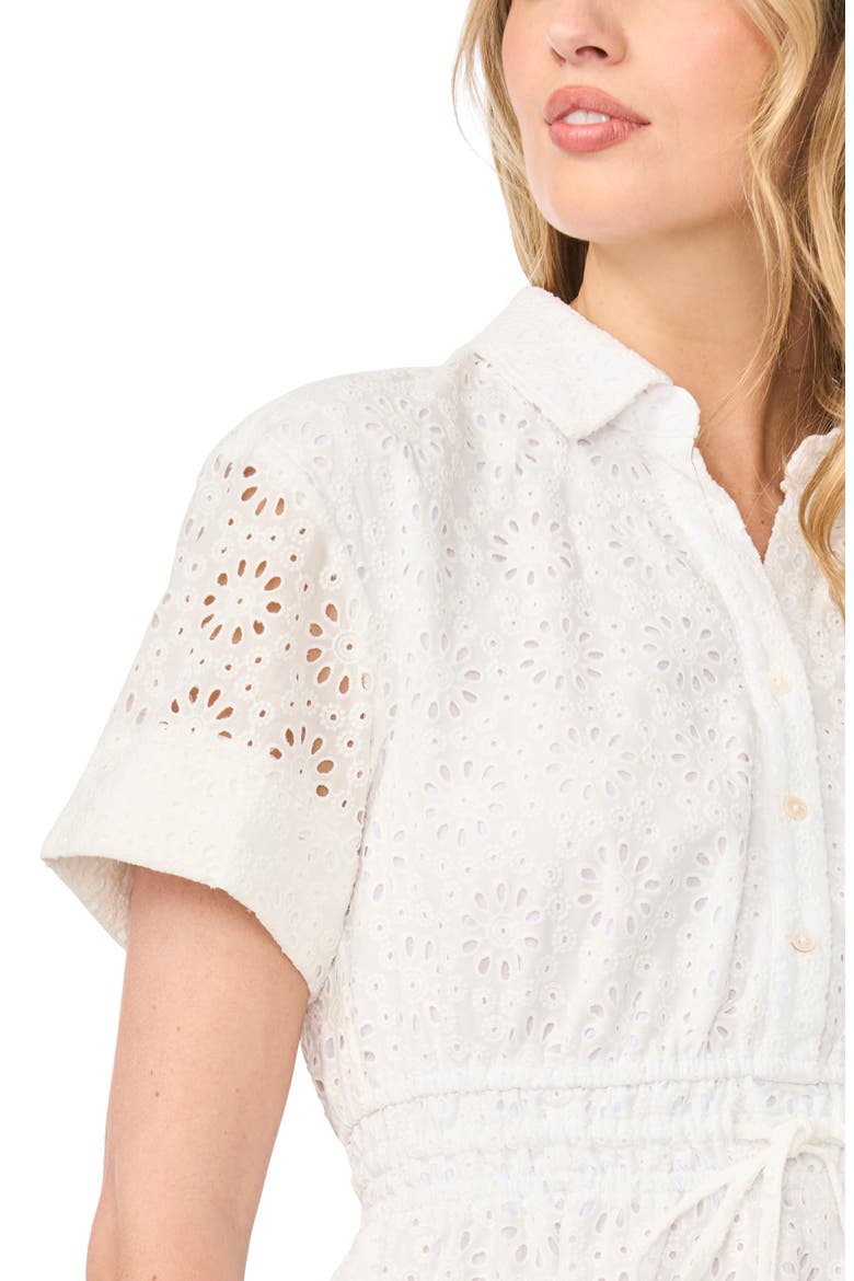 Eyelet Cotton Minidress, Alternate, color, ULTRA WHITE