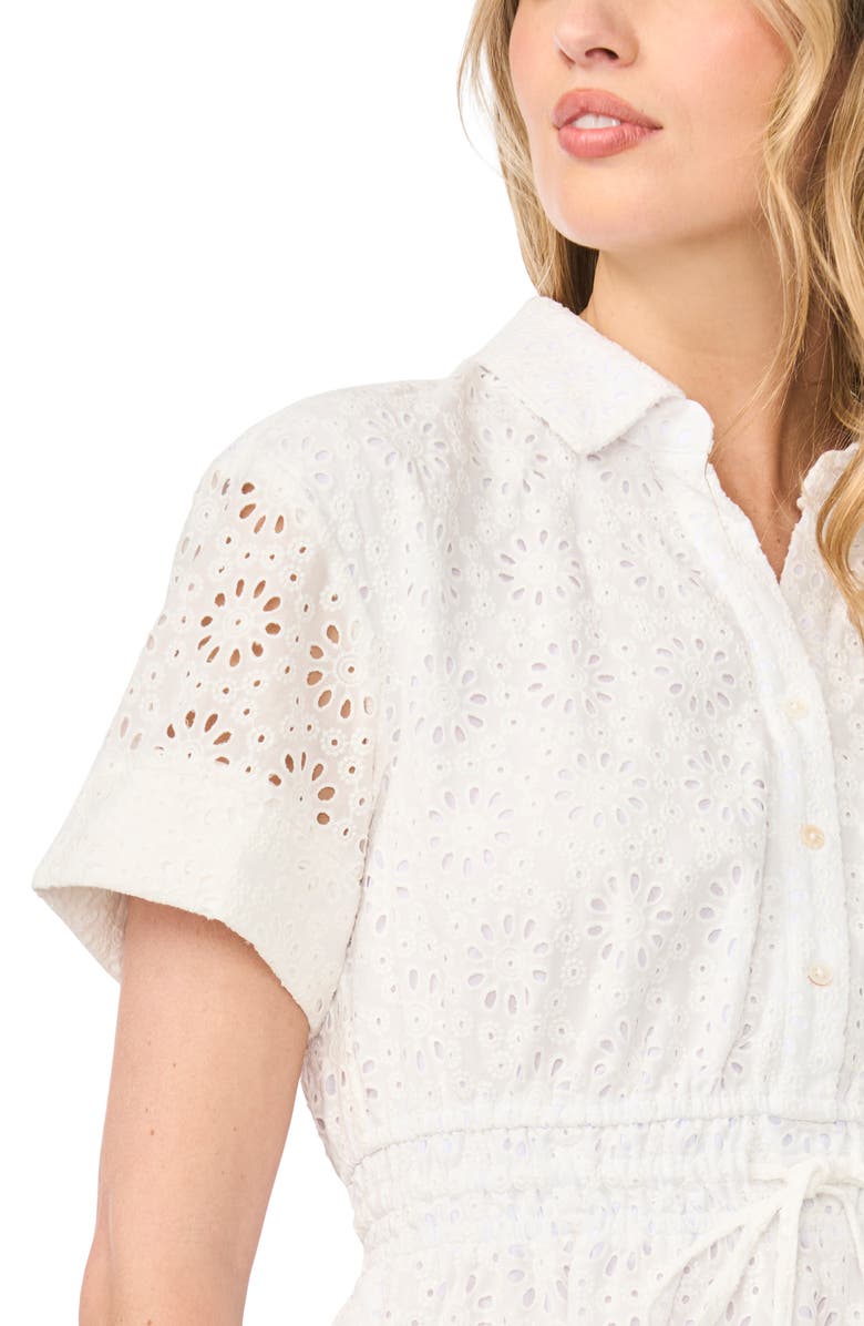 CeCe Eyelet Cotton Minidress, Alternate, color, Ultra White
