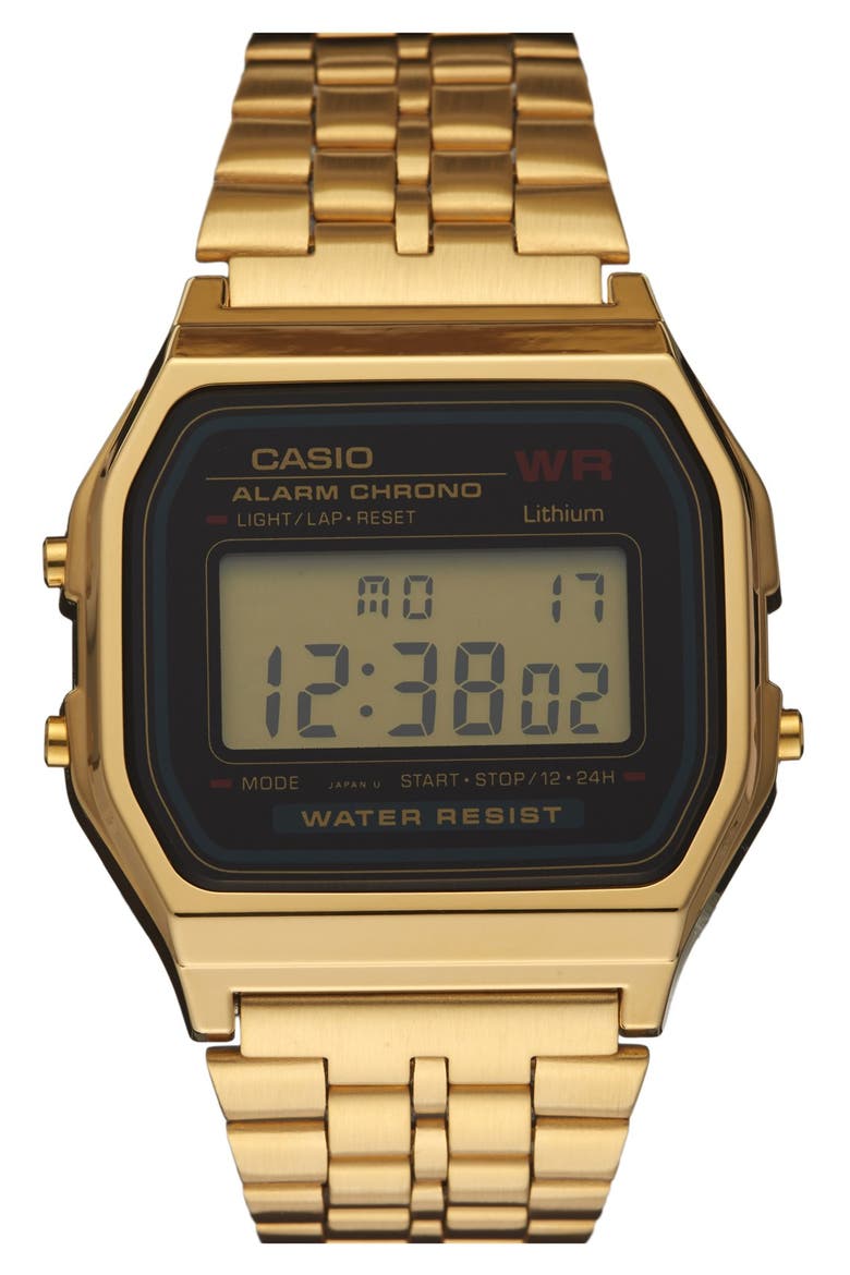 'Vintage' Digital Chronograph Bracelet Watch, 33mm x 37mm, Main, color, GOLD/ BLACK