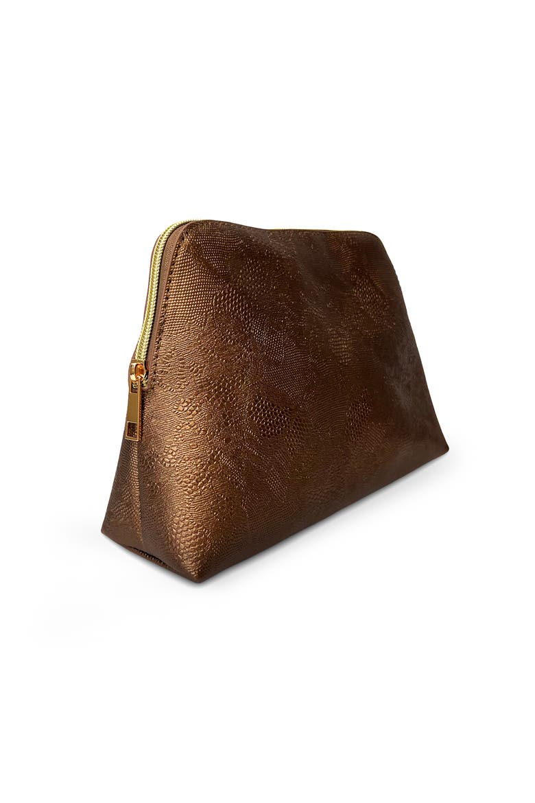 Metallic Ember Cosmetic Makeup Bag, Alternate, color, Brown