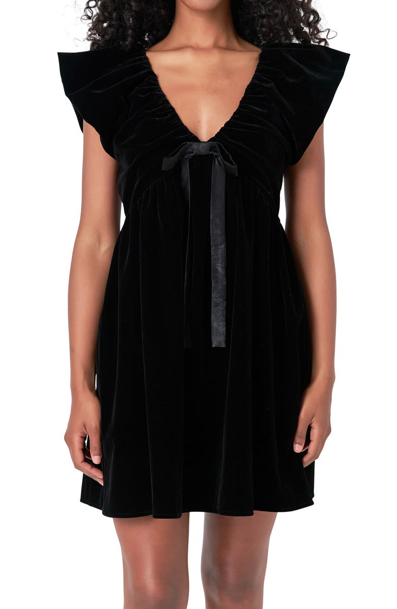 Endless Rose Satin Bow Velvet Minidress, Alternate, color, Black