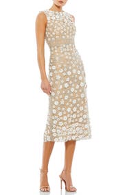 Mac Duggal Floral Applique Sleeveless Midi Dress