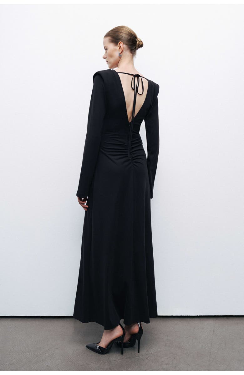 Nocturne Black Draped Maxi Dress with Jewel Detail, Alternate, color, 