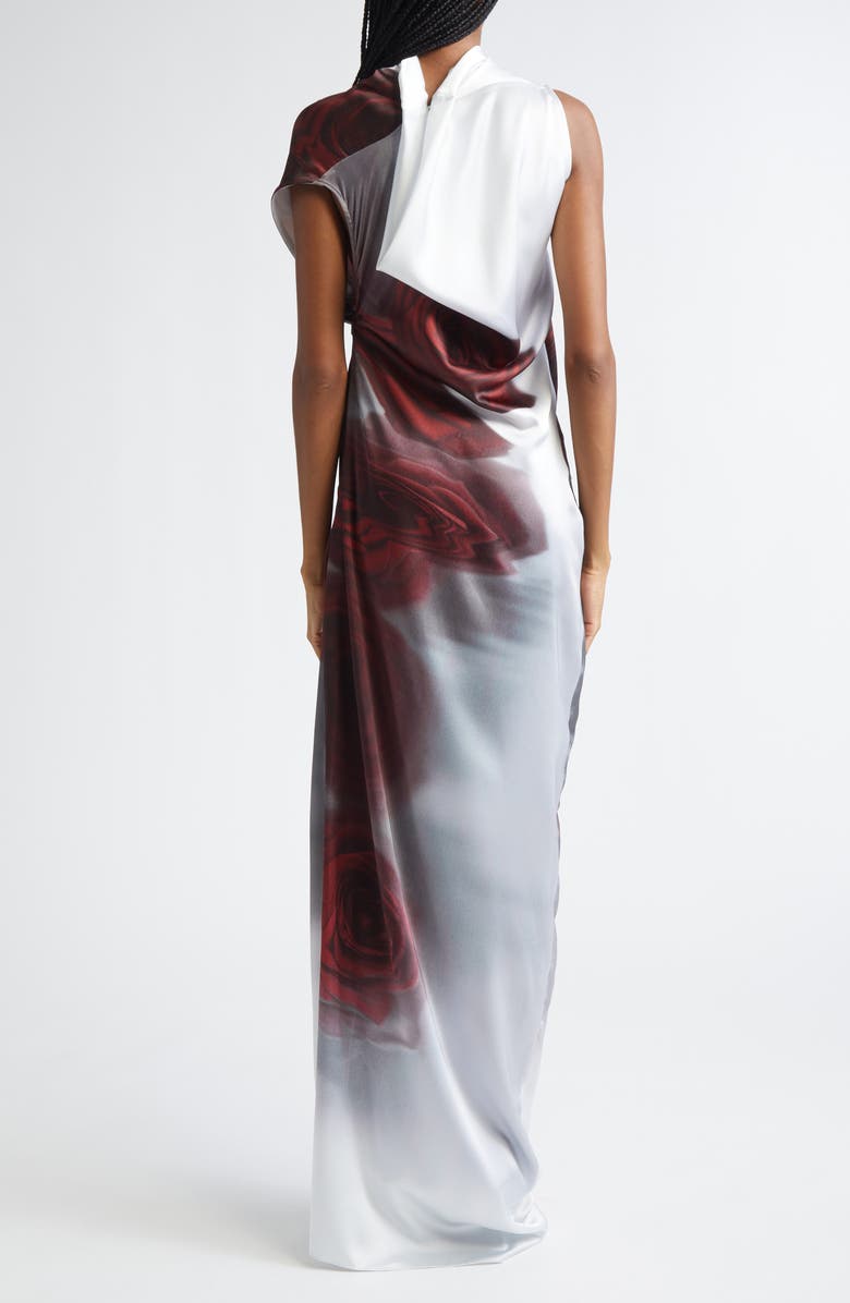 Jean Paul Gaultier Blurry Roses Draped Satin Dress, Alternate, color, White/ Grey/ Red