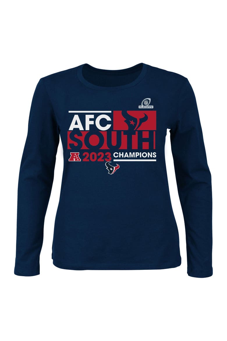Women's Fanatics Branded Navy Houston Texans 2023 AFC South Division Champions Plus Size Conquer Long Sleeve Scoop Neck T-Shirt, Main, color, Navy