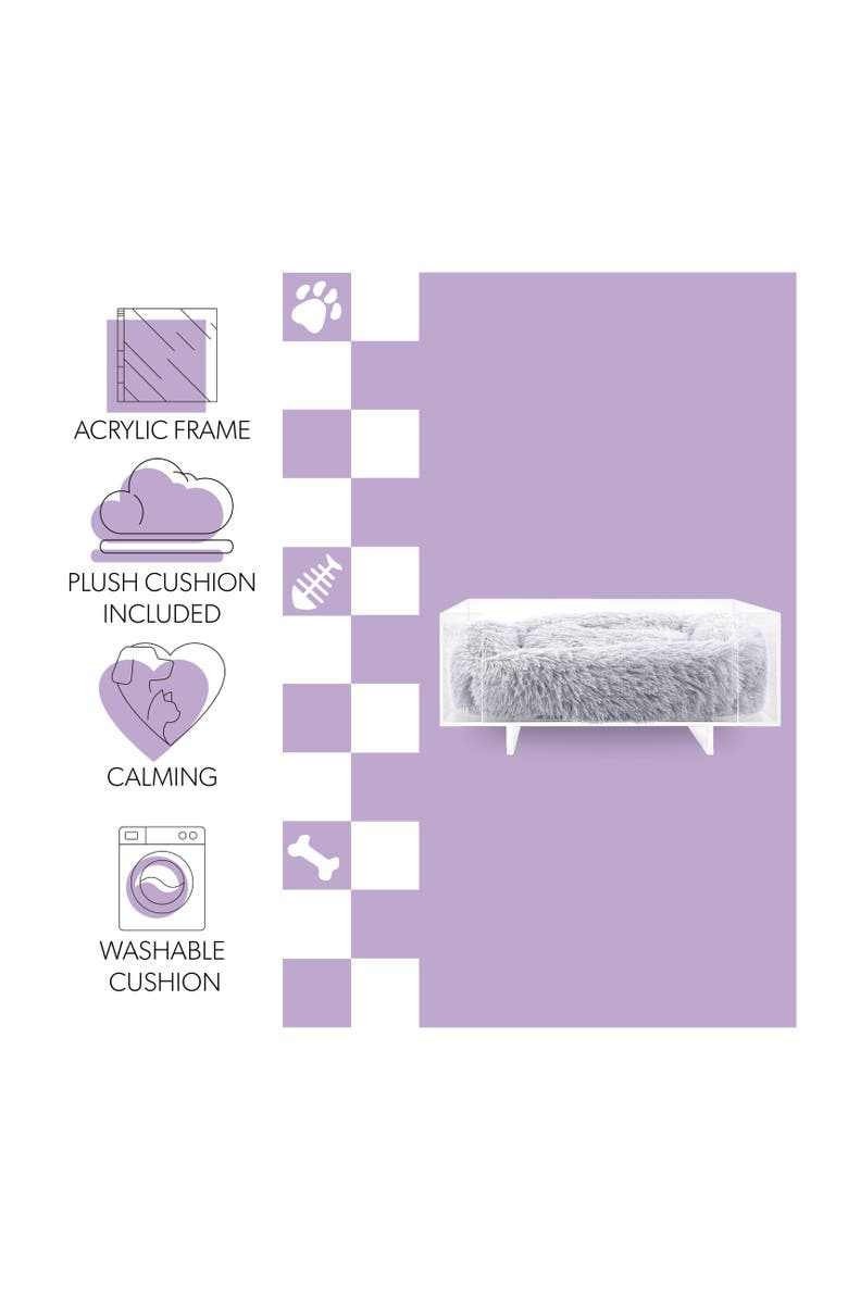 The Licker Store Carole 24" x 18" Small/Medium Modern Lucite Calming Fluffy Pet Bed with Washable Cushion, Alternate, color, Light Gray/Clear