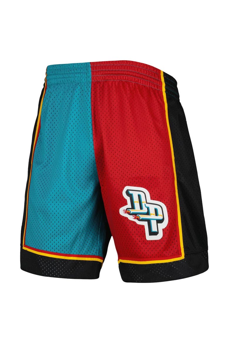 Men's Mitchell & Ness Teal/Red Detroit Pistons Hardwood Classics 1998 Split Swingman Shorts, Alternate, color, Teal