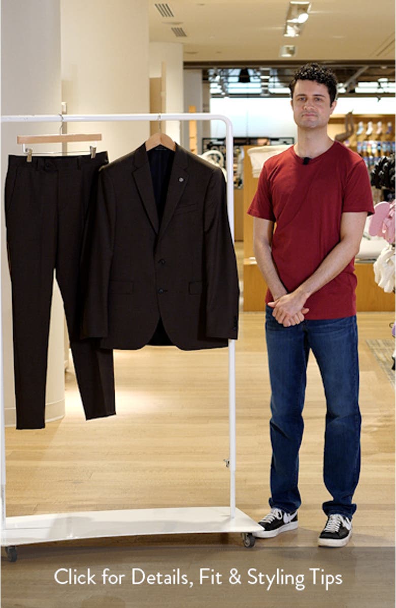 Ross Slim Fit Solid Brown Stretch Wool Suit, sales video thumbnail