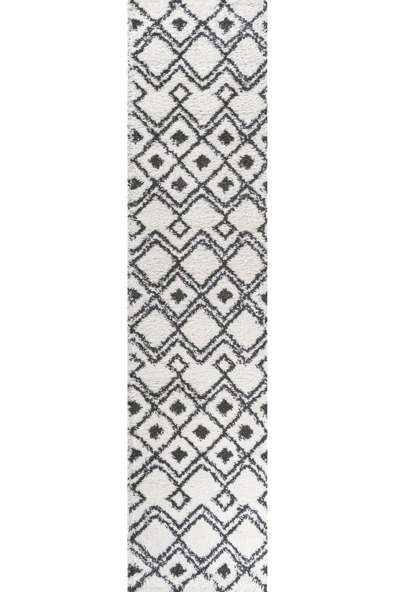 Caimari Moroccan Diamond Shag Area Rug, Alternate, color, White/Gray
