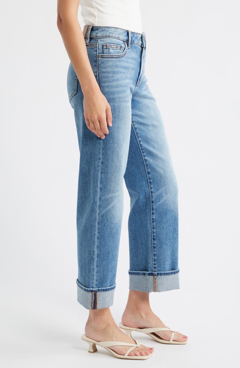 HIDDEN JEANS Cuffed Mid Rise Straight Leg Jeans, Alternate, color, Medium Wash