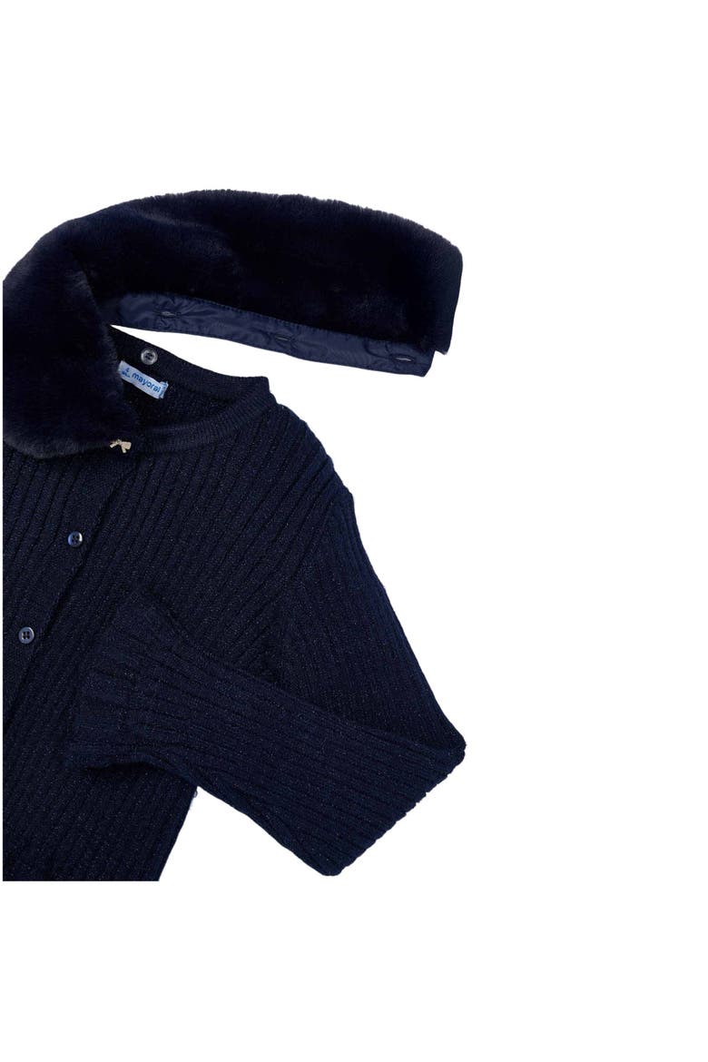 Cardigan with Faux Fur Collar, Alternate, color, Navy