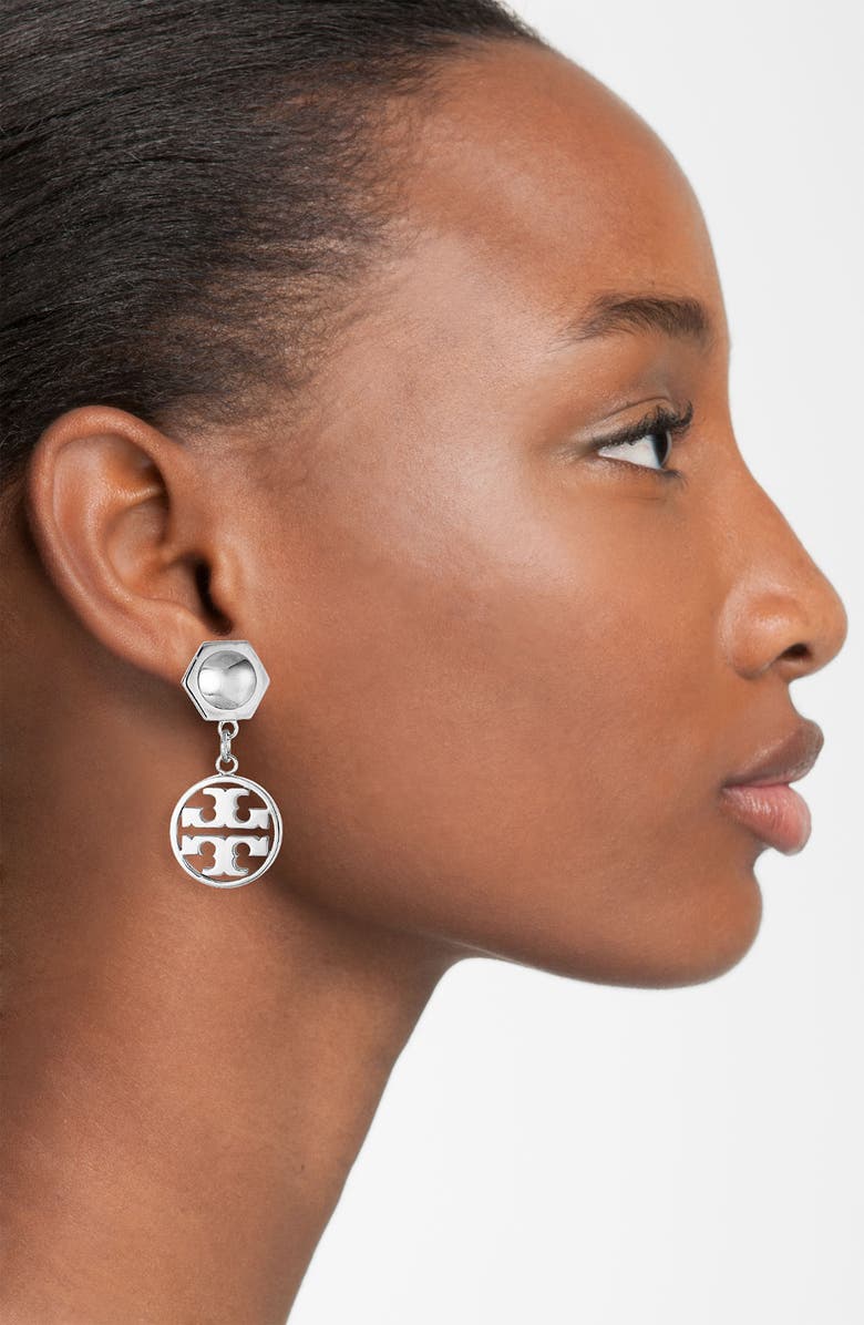 Tory Burch Circle Logo Drop Earrings, Alternate, color, 