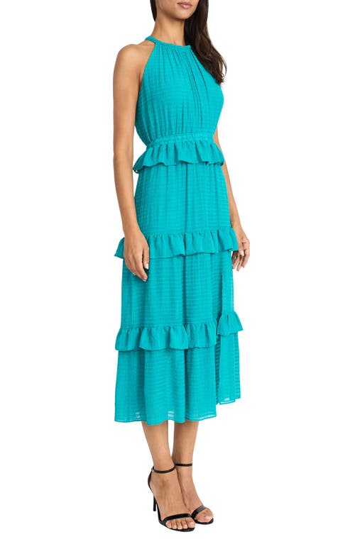 Donna Morgan For Maggy Halter Neck Ruffle Tiered Midi Dress