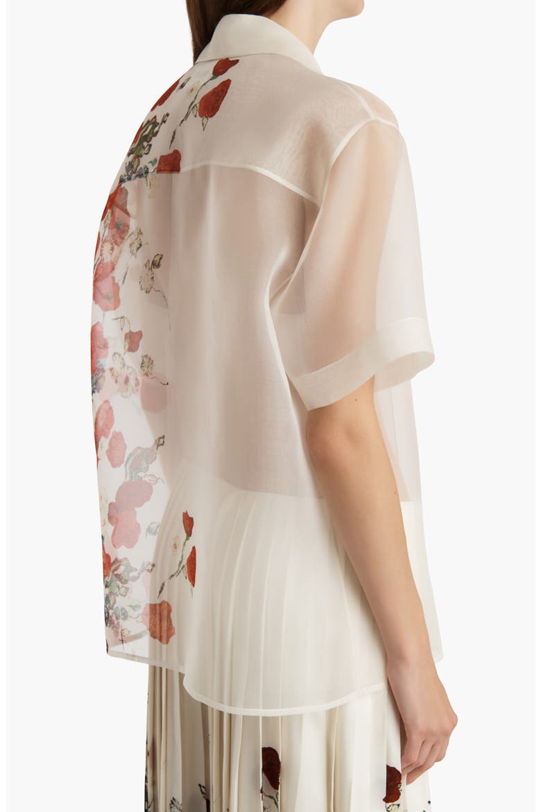 Riordan Floral Silk Organza Camp Shirt, Alternate, color, CREAM / RED