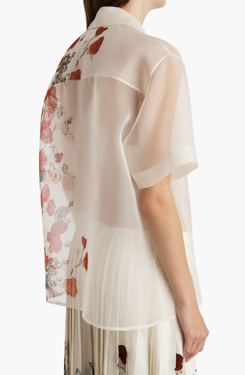 Khaite Riordan Floral Silk Organza Camp Shirt, Alternate, color, Cream / Red