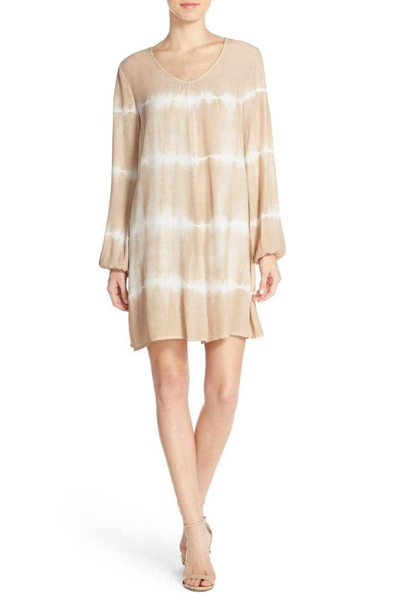 Tie Dye Crepe Shift Dress, Alternate, color, TAUPE