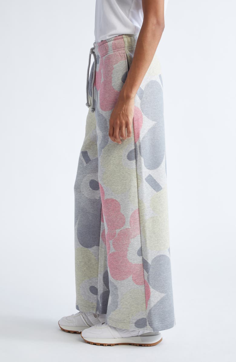 Marimekko Kikapo Unikko Floral Wide Leg French Terry Sweatpants, Alternate, color, Grey Melange Pink L Yellow
