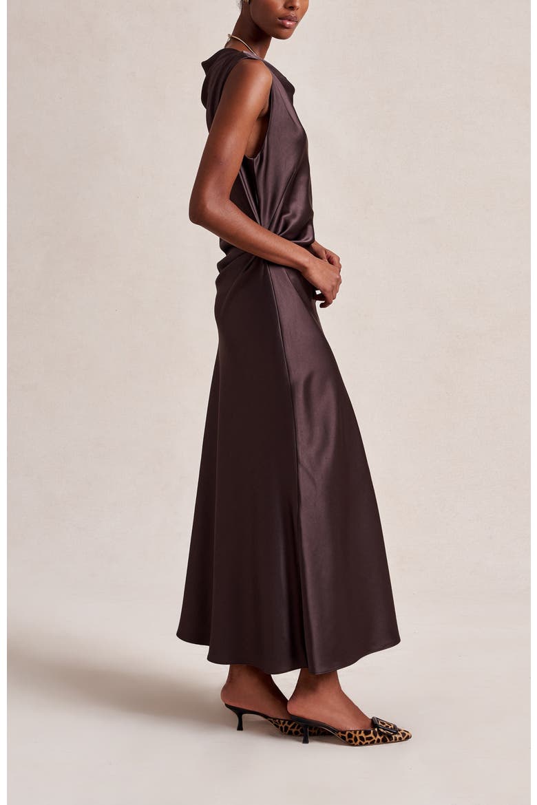 Satin Moira Dress, Alternate, color, Chocolate