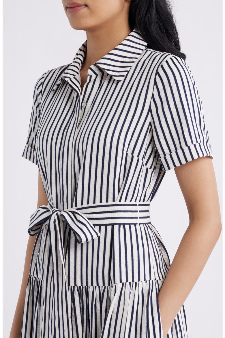 Stripe Tie Waist Midi Shirtdress, Alternate, color, IVORY BLACK