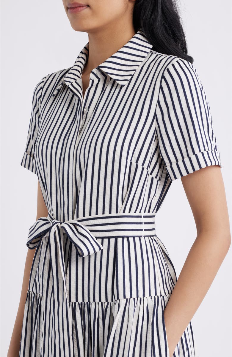 Julia Jordan Stripe Tie Waist Midi Shirtdress, Alternate, color, Ivory Black