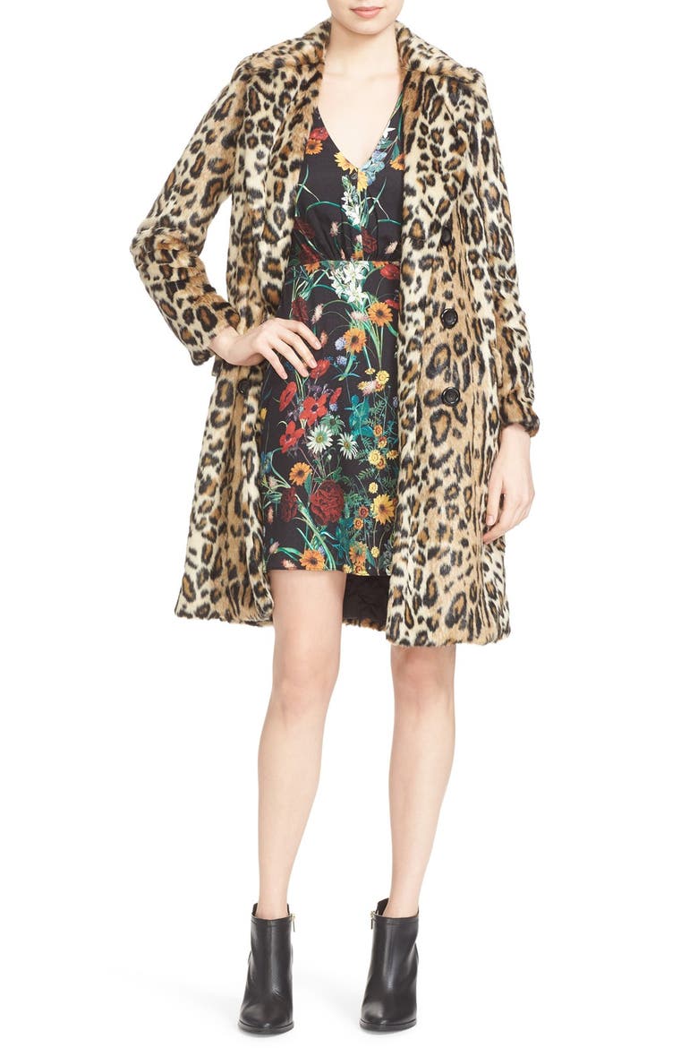 'Montana' Leopard Print Faux Fur Double Breasted Coat, Alternate, color, BROWN MULTI