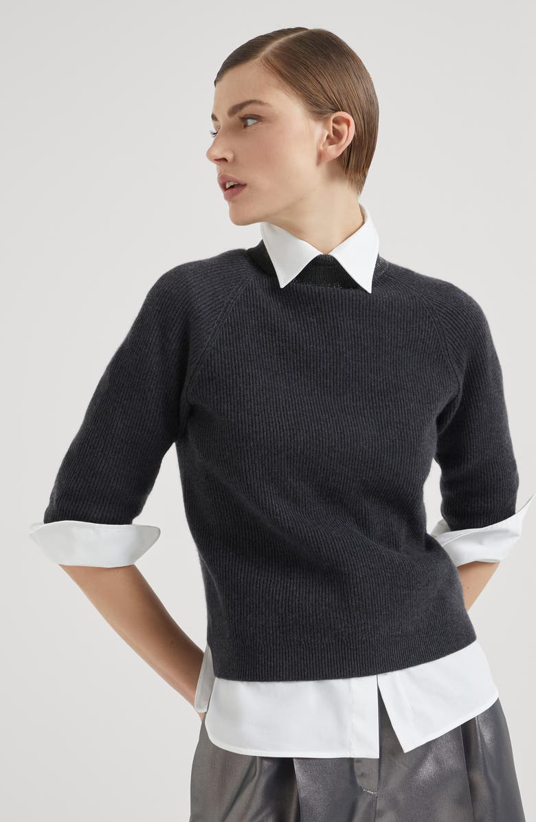 Brunello Cucinelli English rib knit sweater with monili, Alternate, color, 