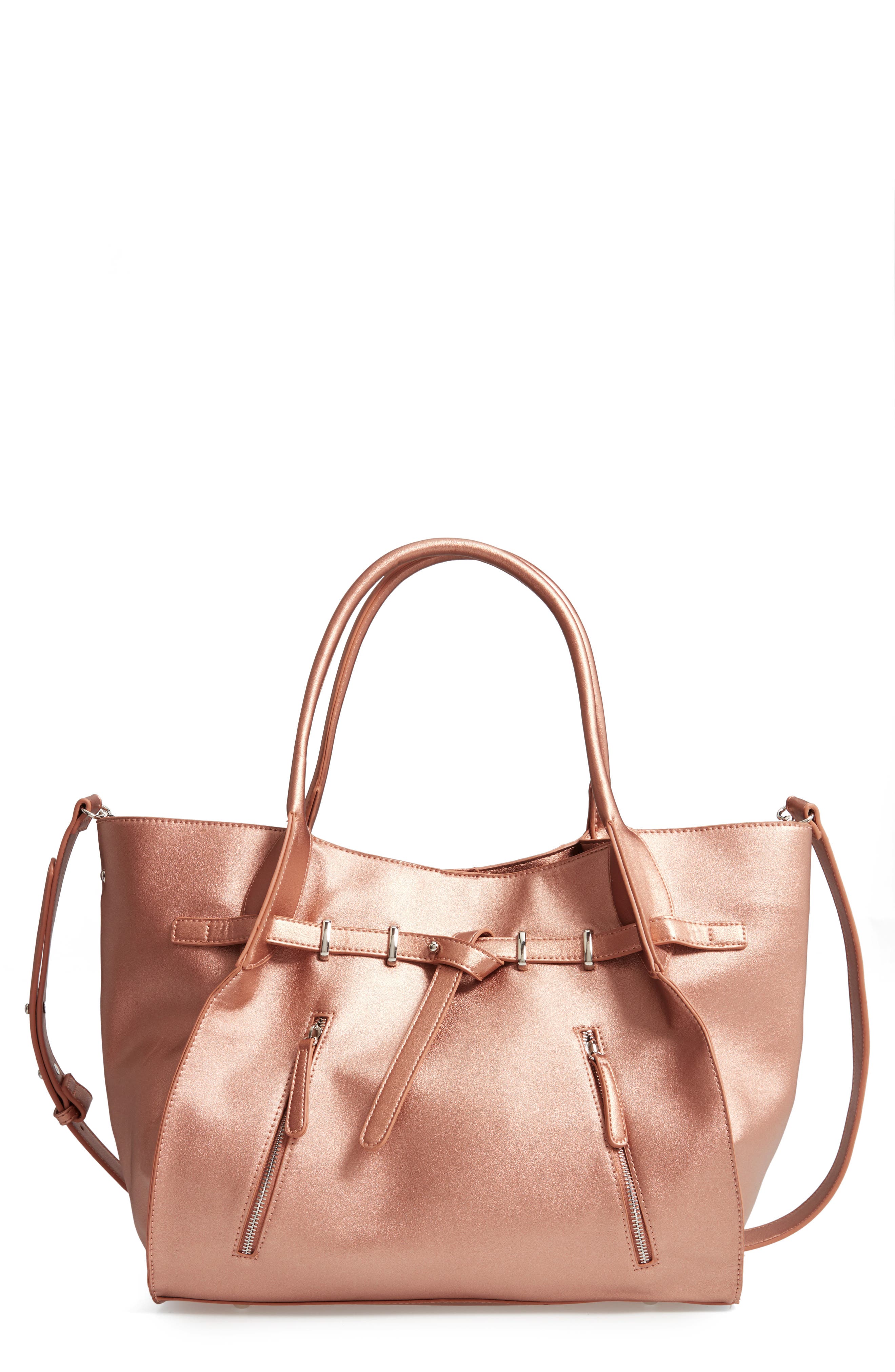 Large Faux Leather Carryall Tote, Main, color, ROSE GOLD