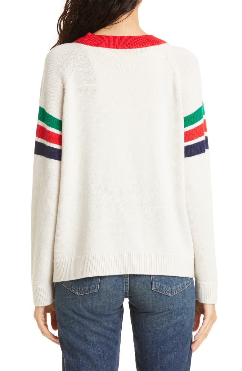 THE GREAT. Varsity V-Neck Button-Up Cashmere Cardigan, Alternate, color, 