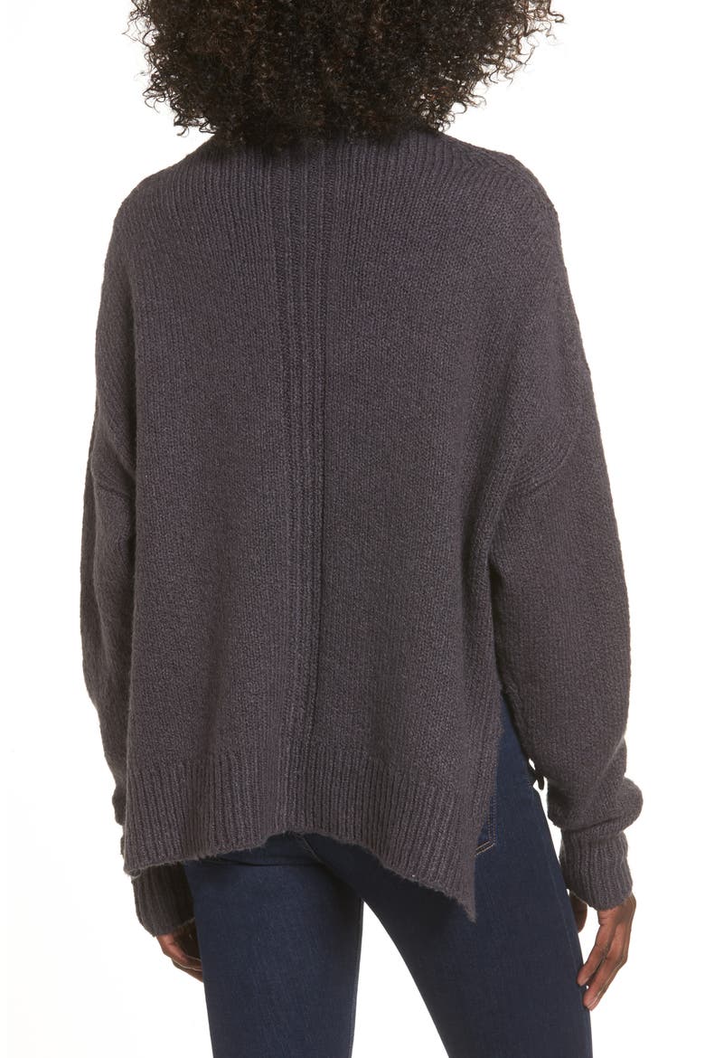 Fuzzy Side Slit Sweater, Alternate, color, GREY STONEHENGE