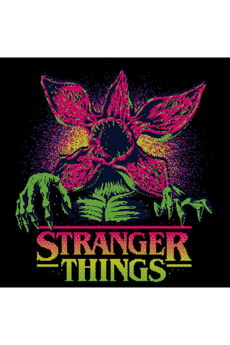 Boy's Stranger Things Demogorgon Neon Pixel Logo  Graphic T-Shirt, Alternate, color, Black