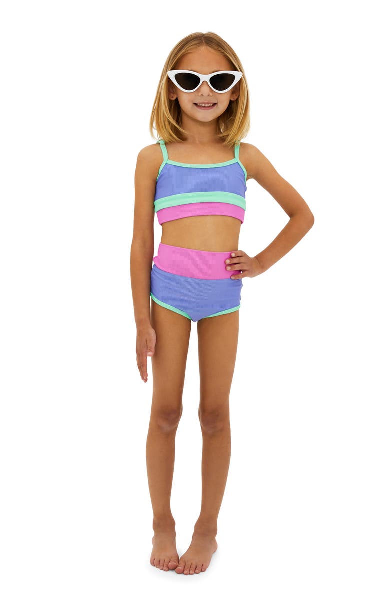 Beach Riot Kids' Little Eva & Emmie Colorblock Rib Two-Piece Swimsuit, Alternate, color, 