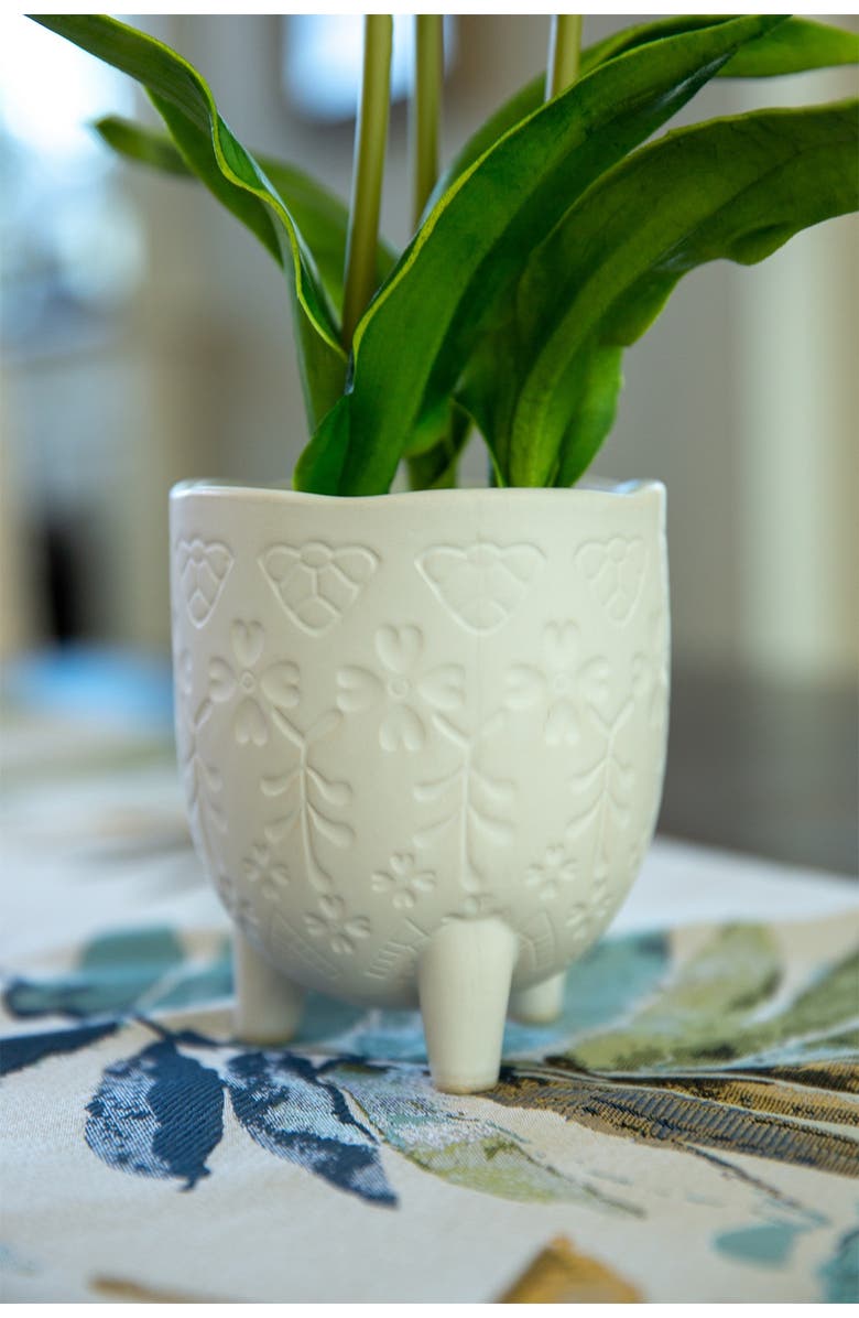 FLORA BUNDA Real-Touch Tulips in 4.5" Lobster Ceramic Footed Pot, Alternate, color, 