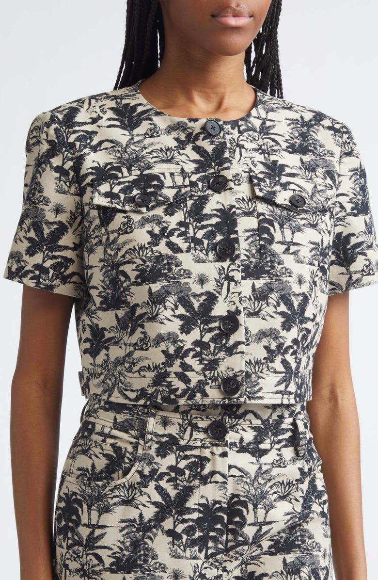 Toccin London Tropical Print Short Sleeve Crop Jacket, Alternate, color, Jet/ Natural