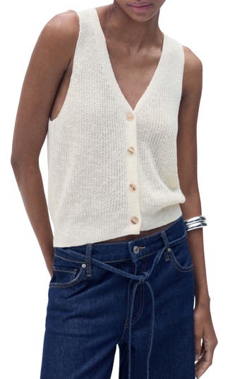 Mango Chunky Knit Vest With Buttons Ecru In Sand
