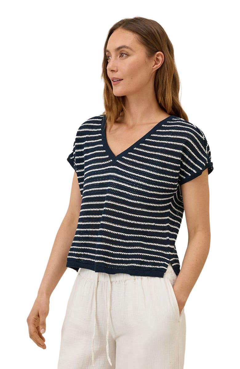 Pact Beachside Linen V-Neck Top Made with Organic Cotton, Alternate, color, Capri Stripe
