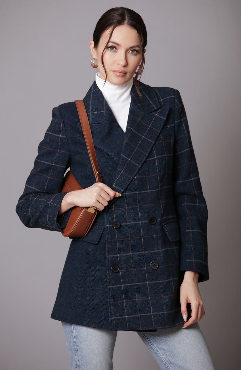 Avec Les Filles Mixed Plaid Double Breasted Blazer, Alternate, color,