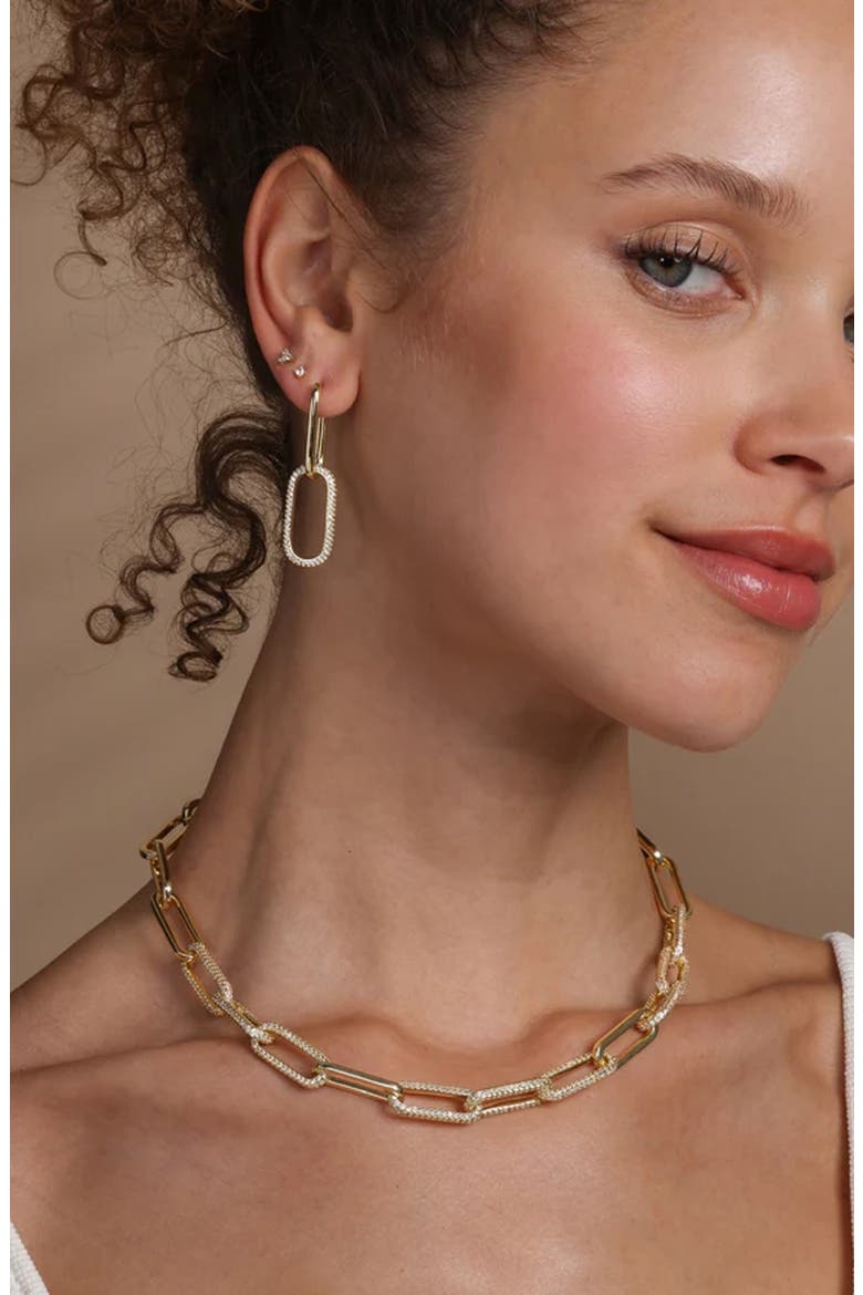 Carrie Pavé Chain Convertible Drop Hoop Earrings, Alternate, color, GOLD