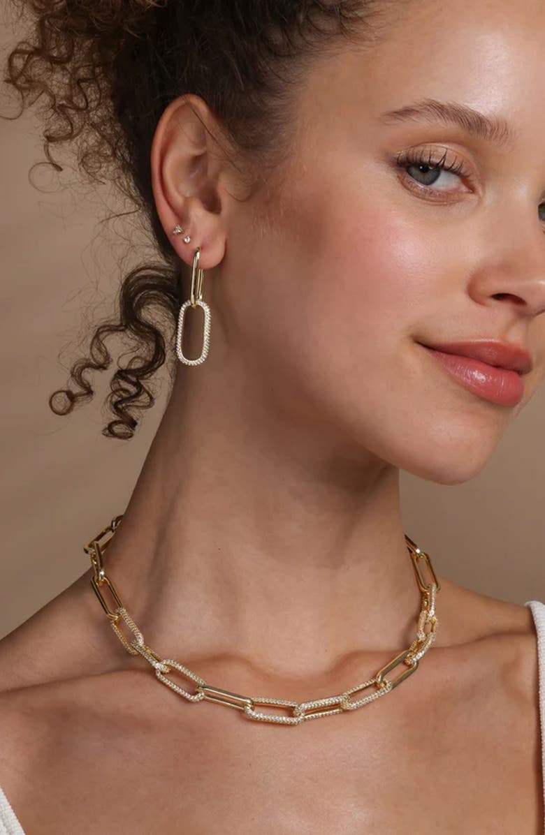 Melinda Maria Carrie Pavé Chain Convertible Drop Hoop Earrings, Alternate, color,