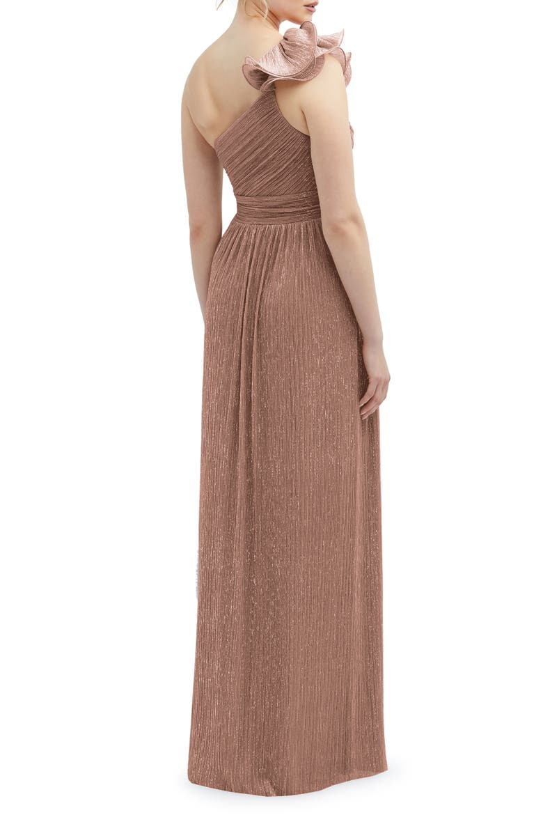 Ruffle One-Shoulder Metallic Column Gown, Alternate, color, SIENNA METALLIC