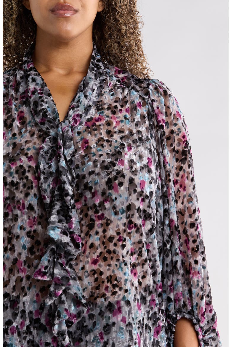 Burnout Velvet Tie Neck Top, Alternate, color, BLACK/ PLUM MULTI