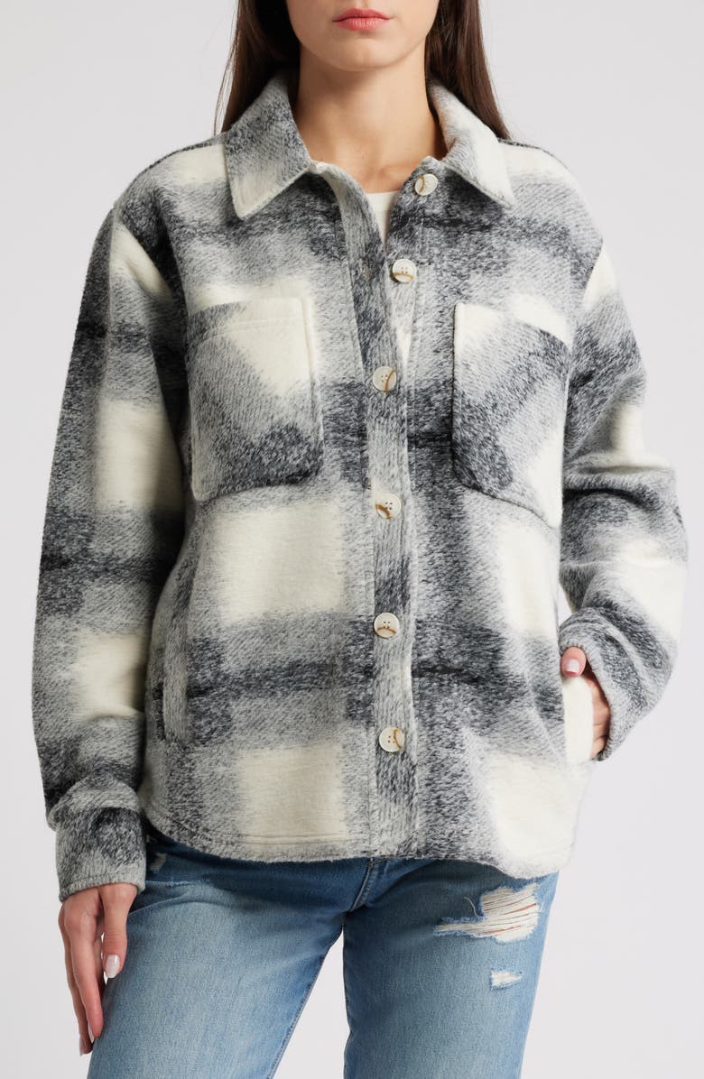 Thread & Supply Plaid Fleece Shacket, Alternate, color, Cream Blk Co Pl2275