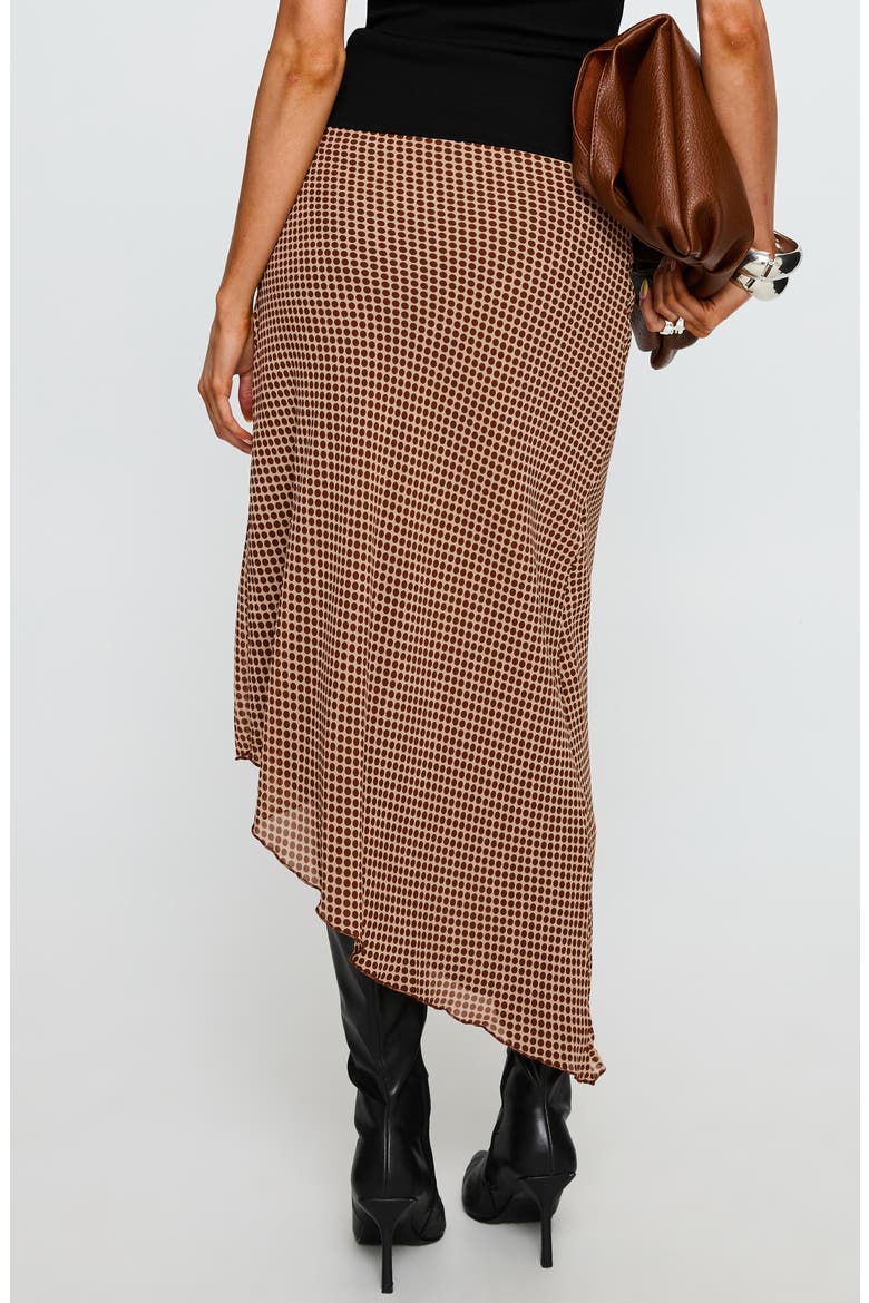 Suella Polka Dot Asymmetric Midi Skirt, Alternate, color, BROWN POLKA DOT